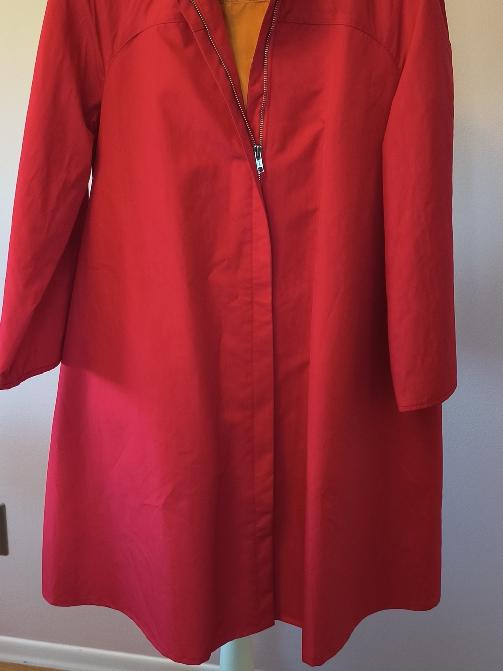 Classic Red Trench Coat with Zip Front